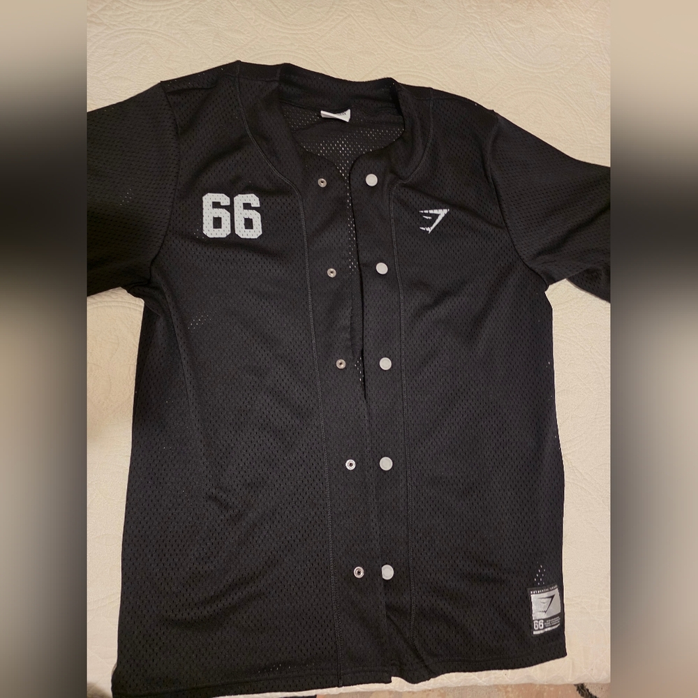 Gymshark Men's Black Mesh Button-Up Jersey